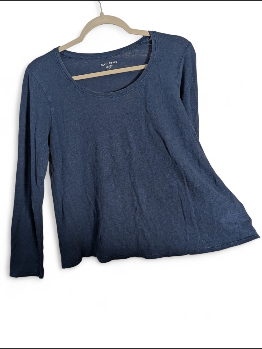 Eileen Fisher S/P 100% Organic Linen Blue Scoop-Neck Long Sleeve Top